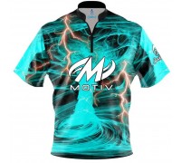 Motiv Electrical Tornado Teal Sash Zip Bowling Jersey