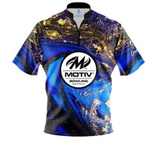 Motiv Blue and Gold Liquid Marble Sash Zip Bowling Jersey