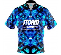 Storm Blue Psychedelic Funk Sash Zip Bowling Jersey