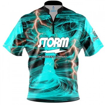 Storm Electrical Tornado Teal Sash Zip Bowling Jersey